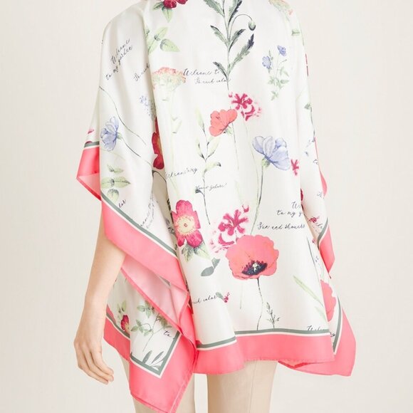 CHICOS WOMENS FLORAL PRINT PONCHO S/M  CORAL GREEN AND WHITE - Picture 2 of 9